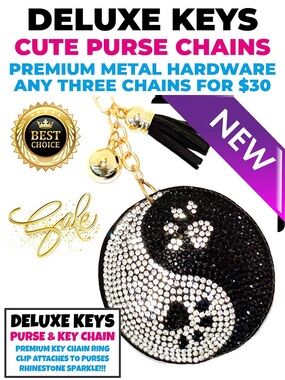 DeLuxe Keys Rhinestone Keychain/Purse Chain YIN & YANG WITH PAWS